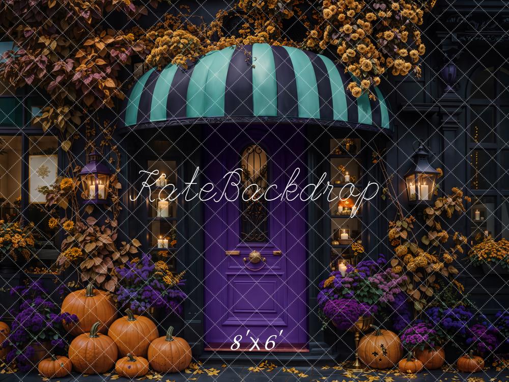 Kate Halloween Kürbisse Tür Lila Hintergrund Entworfen von Emetselch - Kate Backdrop.de
