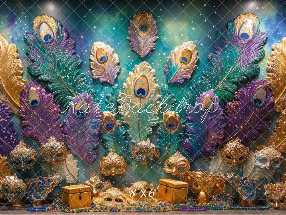 Kate Karneval Pfauenfedern Masken Bunt Hintergrund Entworfen von Mini MakeBelieve