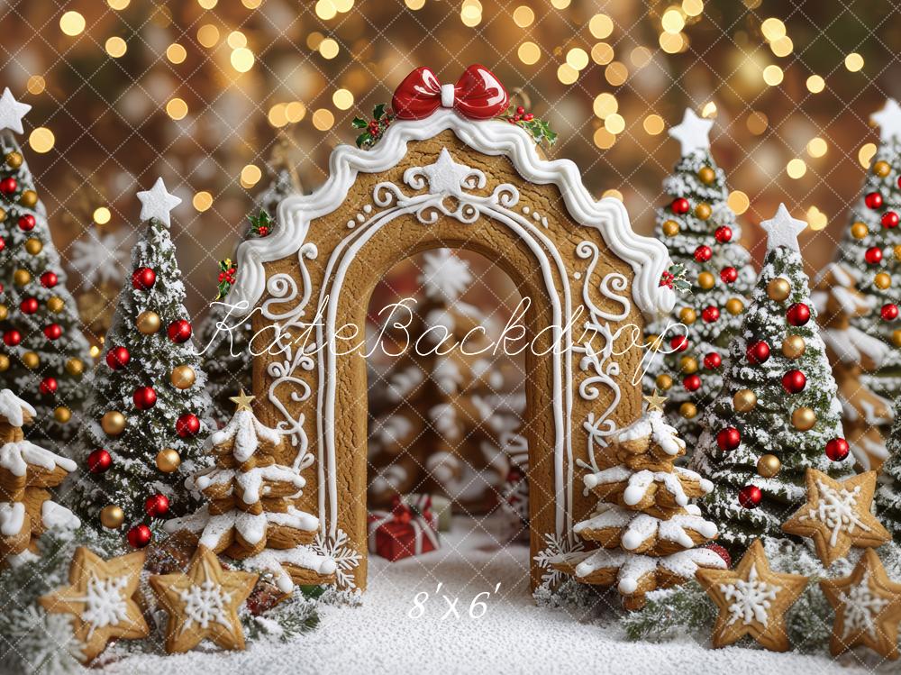 Kate Weihnachten Lebkuchenbogen Tannenbäume Bokeh Hintergrund Entworfen von Mini MakeBelieve - Kate Backdrop.de