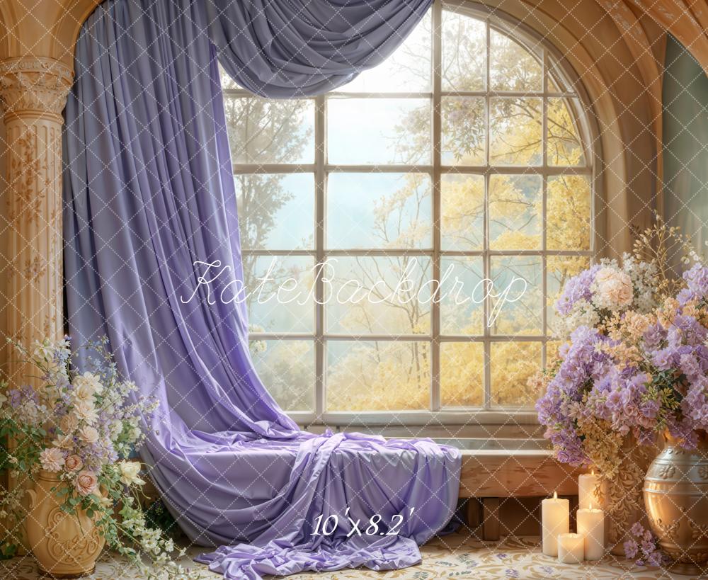 Kate Romantik Fenster Lila Vorhang Blumen Hintergrund Entworfen von Emetselch