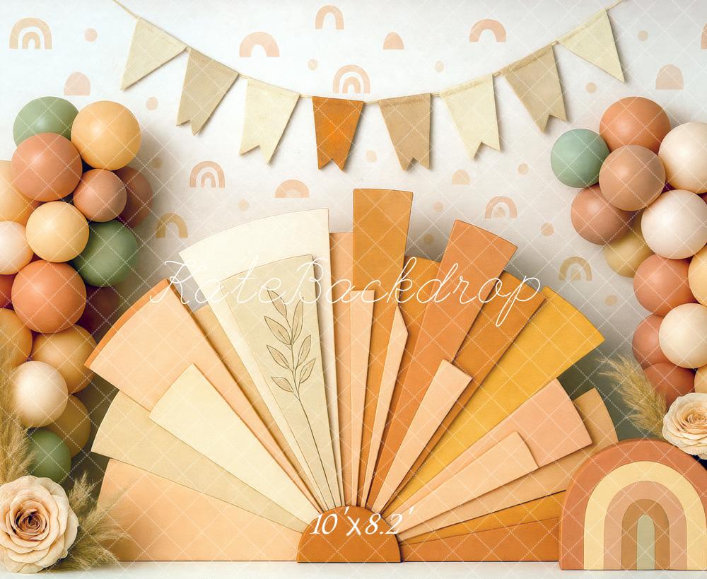 Kate Boho Regenbogen Ballons Fächer Pastell Hintergrund Entworfen von Mini MakeBelieve - Kate Backdrop.de