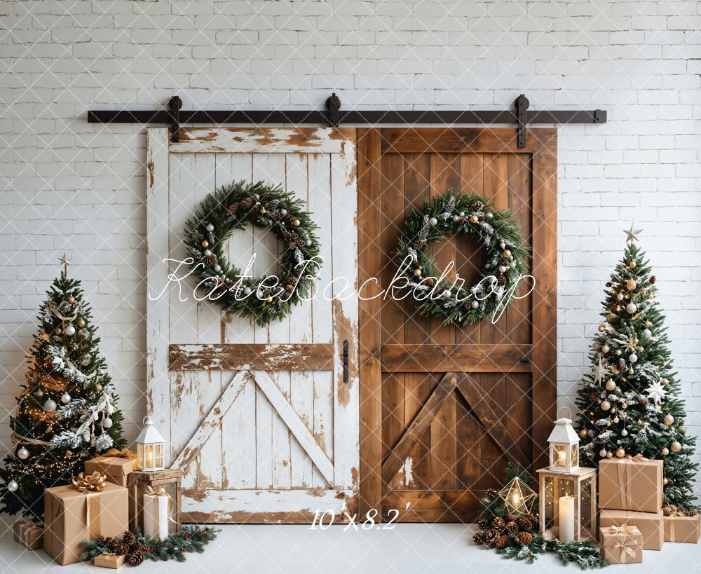 Kate Weihnachten Scheunentor Tannenbaum Rustikal Hintergrund Entworfen von Emetselch