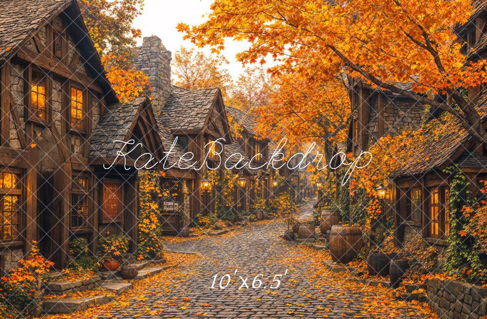 Kate Herbst Kopfsteinpflaster Dorf Vintage Hintergrund Entworfen von Emetselch