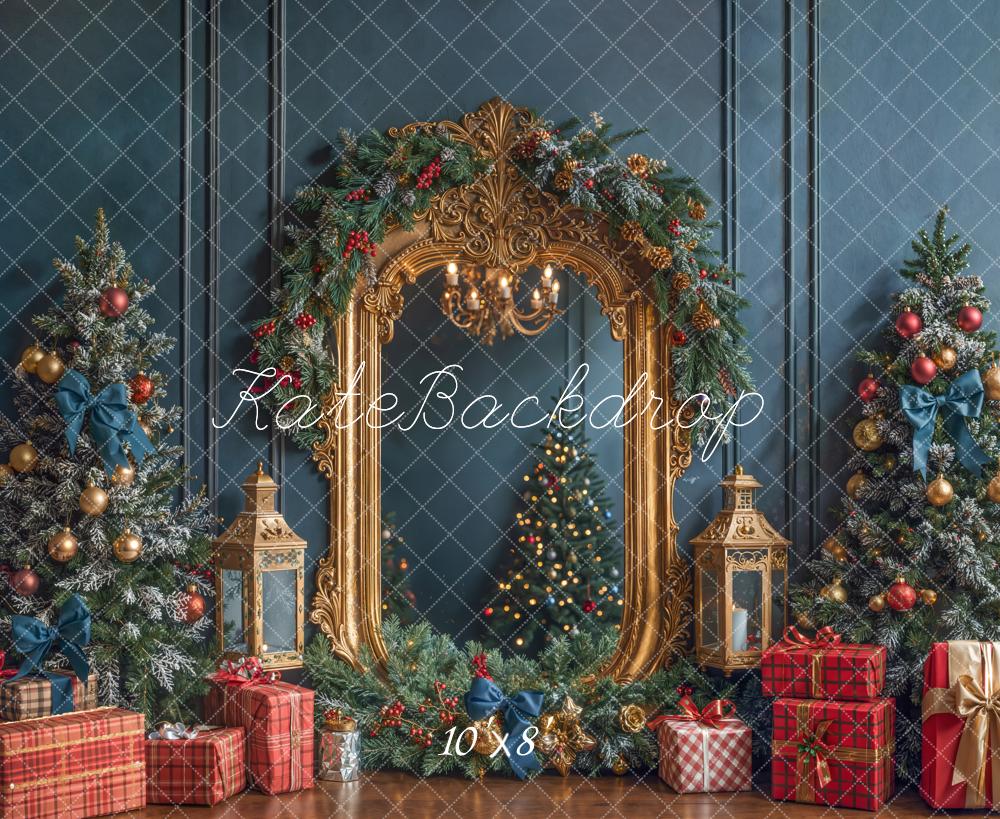 Kate Weihnachten Spiegel Tannen Baum Gold Fleece Hintergrund Entworfen von Emetselch - Kate Backdrop.de
