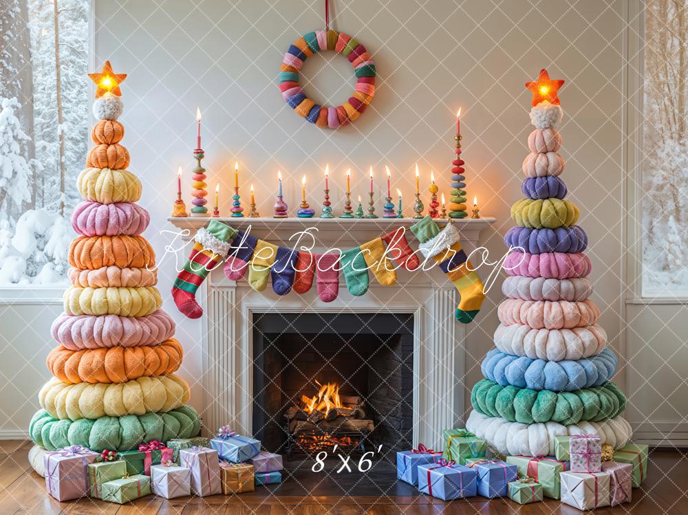 Kate Weihnachten Kamin Strickbäume Bunt Hintergrund Entworfen von Emetselch - Kate Backdrop.de