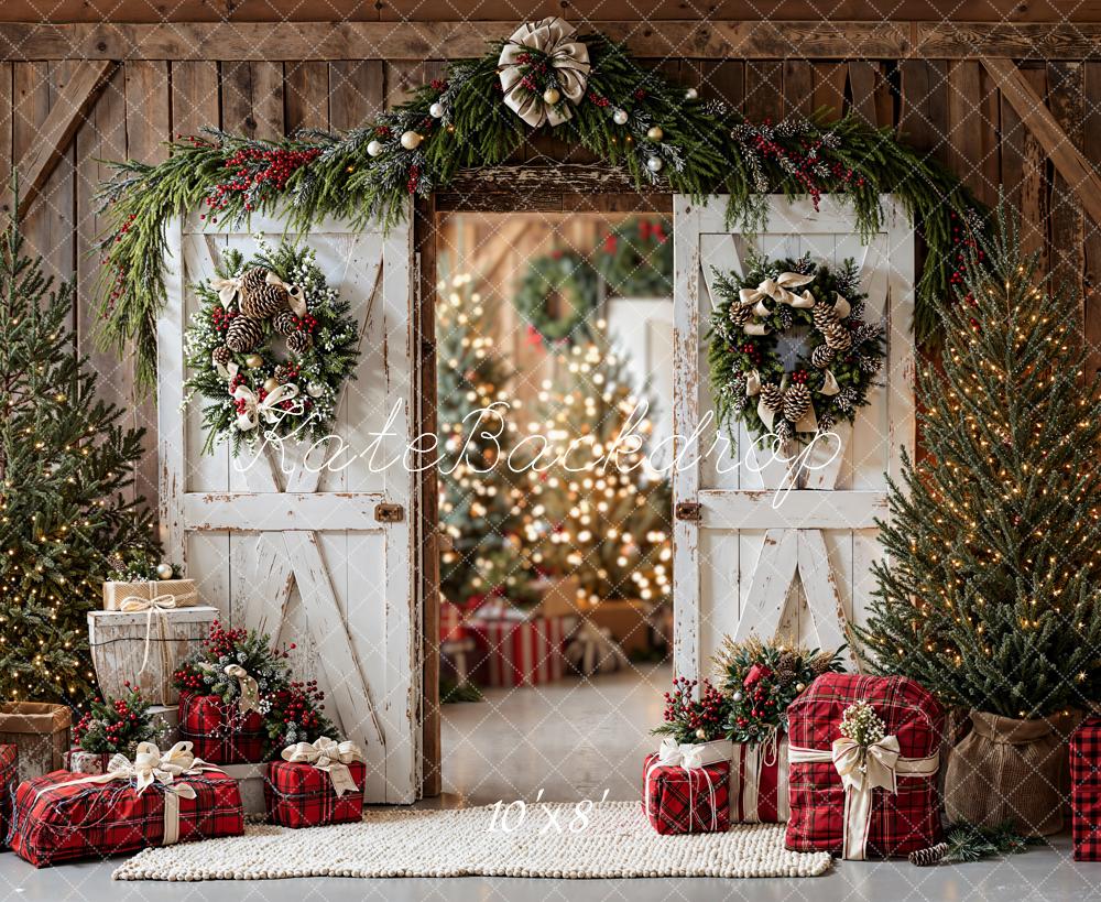 Kate Weihnachten Scheunentor Geschenke Rustikal Fleece Hintergrund Entworfen von Emetselch - Kate Backdrop.de