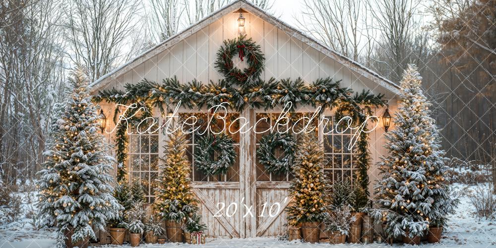Kate Weihnachten Scheune Tannen Vintage Hintergrund Entworfen von Emetselch - Kate Backdrop.de