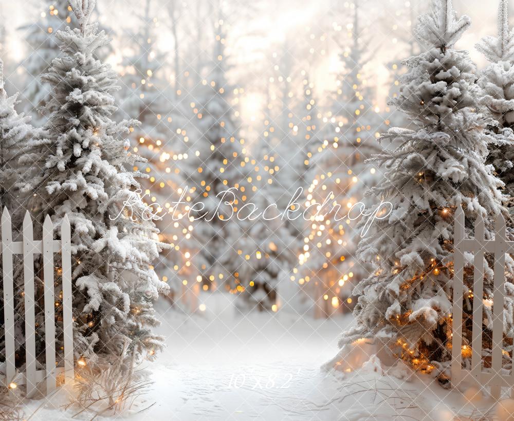 Kate Weihnachten Schneewald Lichter Weiß Hintergrund Entworfen von Emetselch