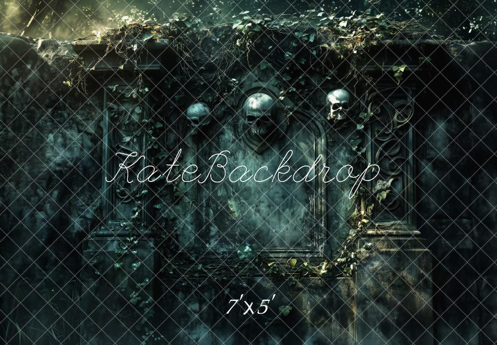 Kate Halloween Schädel Steinwand Dunkel Hintergrund Entworfen von Patty Roberts - Kate Backdrop.de
