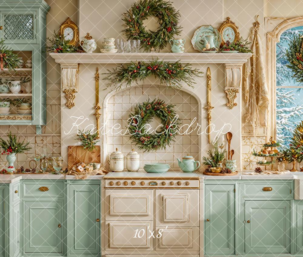 Kate Weihnachten Küche Kränze Vintage Fleece Hintergrund Entworfen von Emetselch - Kate Backdrop.de