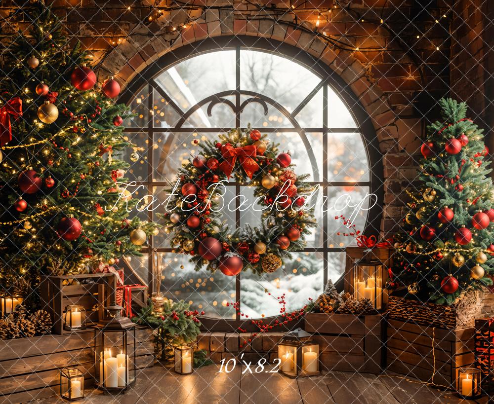 Kate Weihnachten Kranz Weihnachtsbaum Rustikal Hintergrund Entworfen von Emetselch - Kate Backdrop.de