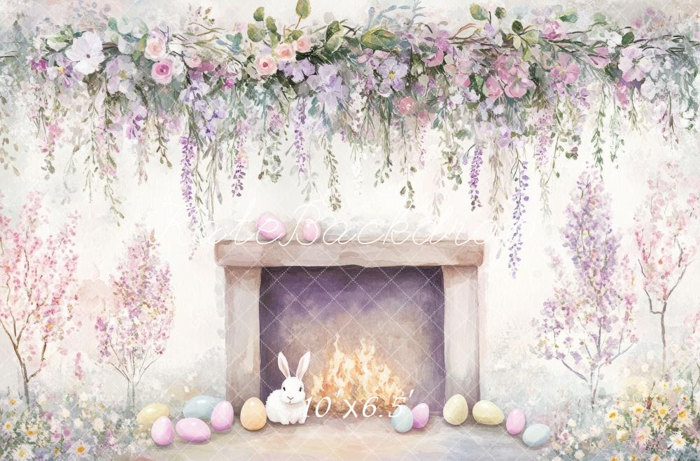 Kate Ostern Kamin Blumenkranz Pastell Hintergrund Entworfen von Mini MakeBelieve - Kate Backdrop.de