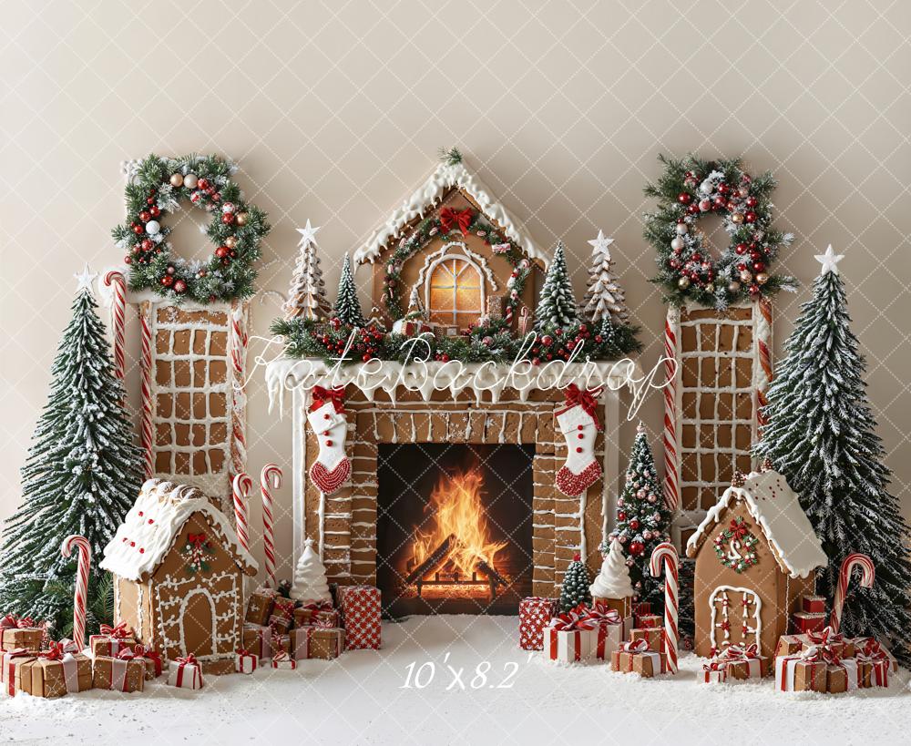 Kate Weihnachten Lebkuchenhaus Kamin Schnee Hintergrund Entworfen von Emetselch - Kate Backdrop.de