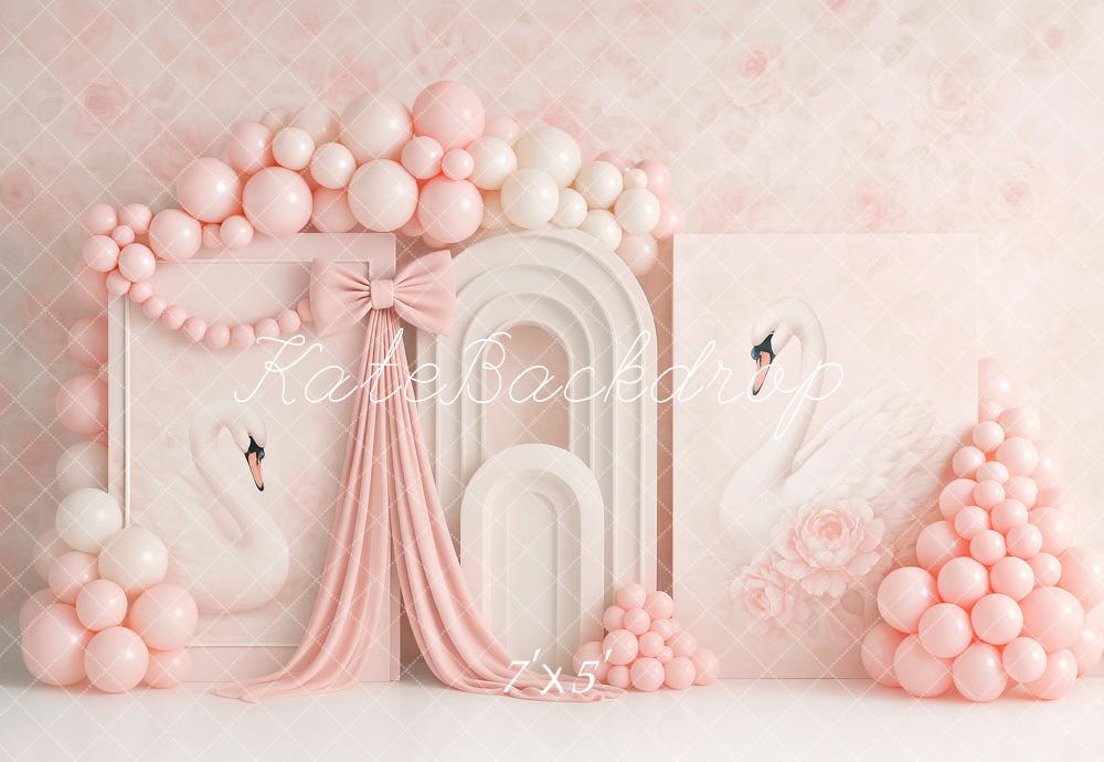 Kate Schwan Ballons Bogen Rosa Hintergrund Entworfen von Ashley Paul - Kate Backdrop.de