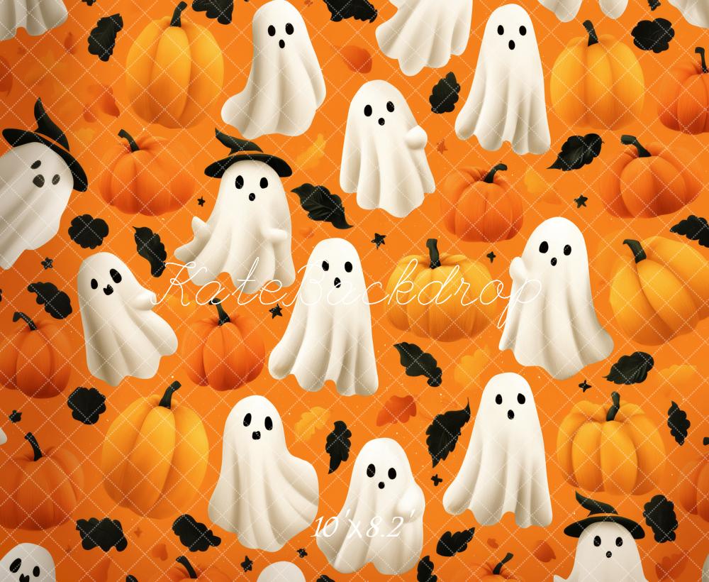 Kate Halloween Geister Kürbisse Orange Hintergrund Entworfen von Patty Roberts - Kate Backdrop.de