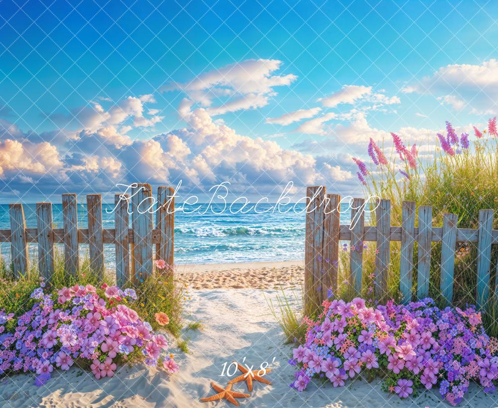 Kate Sommer Strand Zaun Blumen Fleece Hintergrund Entworfen von Emetselch - Kate Backdrop.de