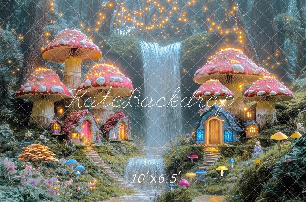 Kate Märchenwald Pilzhäuser Wasserfall Magisch Hintergrund Entworfen von Mini MakeBelieve - Kate Backdrop.de