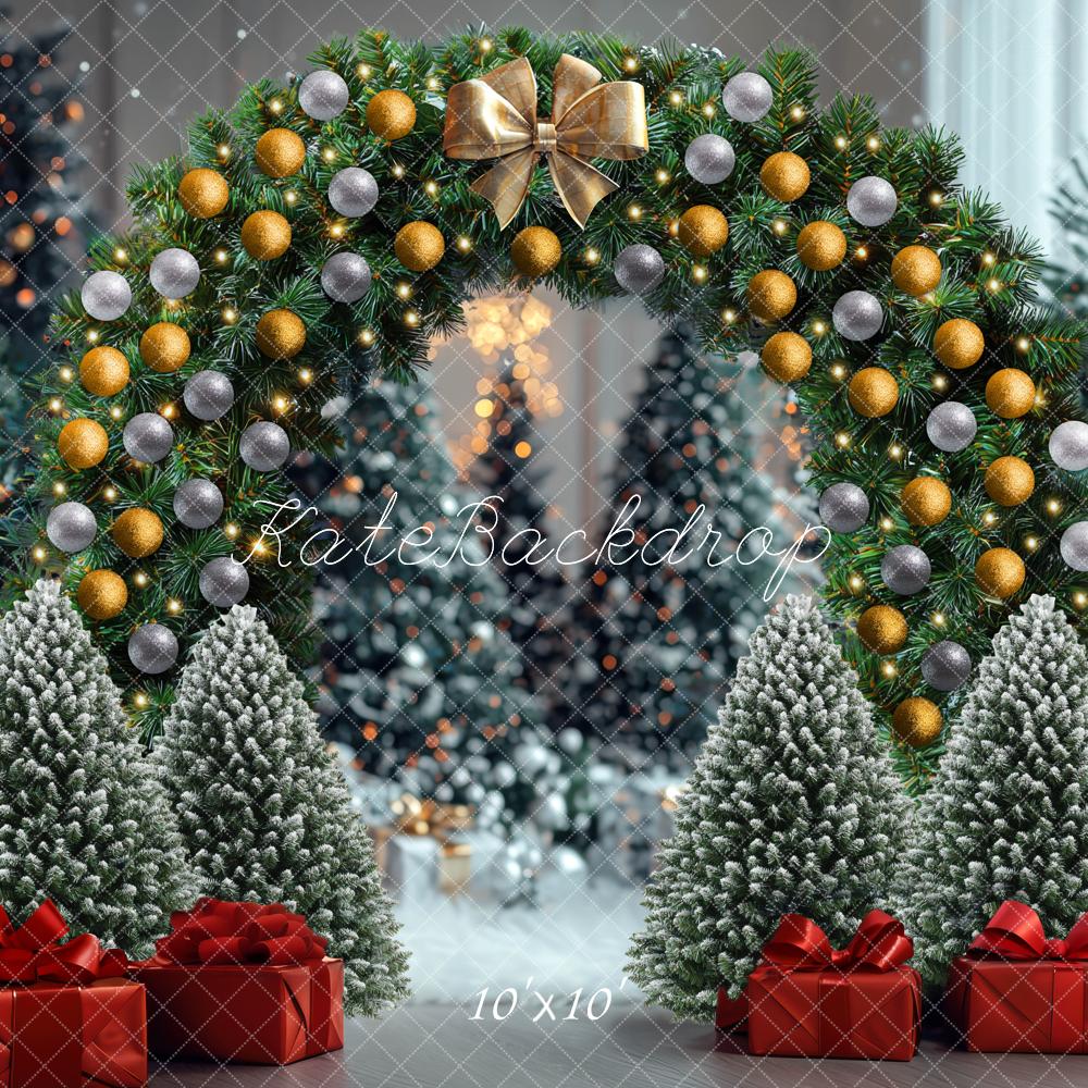 Kate Weihnachten Blumenbogen Geschenkboxen Grün Hintergrund Entworfen von Mini MakeBelieve - Kate Backdrop.de