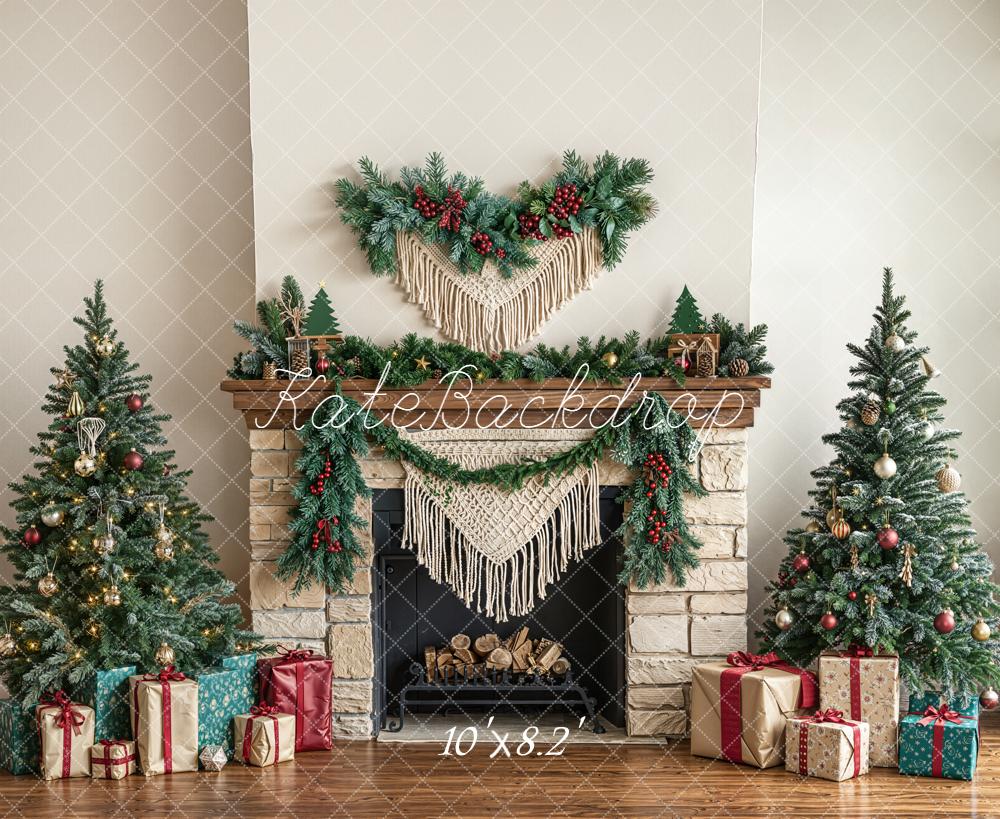 Kate Weihnachten Kamin Weihnachtsbaum Geschenke Fleece Hintergrund Entworfen von Emetselch - Kate Backdrop.de