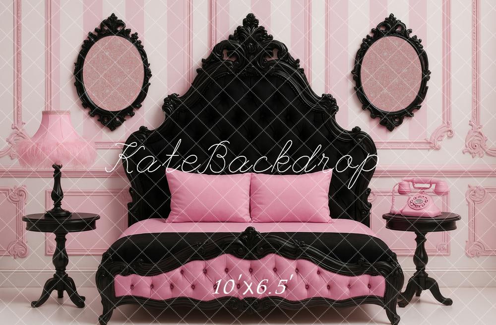 Kate Mädchenzimmer Barock Bett Rosa Hintergrund Entworfen von Ashley Paul - Kate Backdrop.de