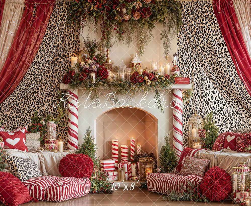 Kate Weihnachten Kamin Leopardenmuster Rot Fleece Hintergrund Entworfen von Emetselch