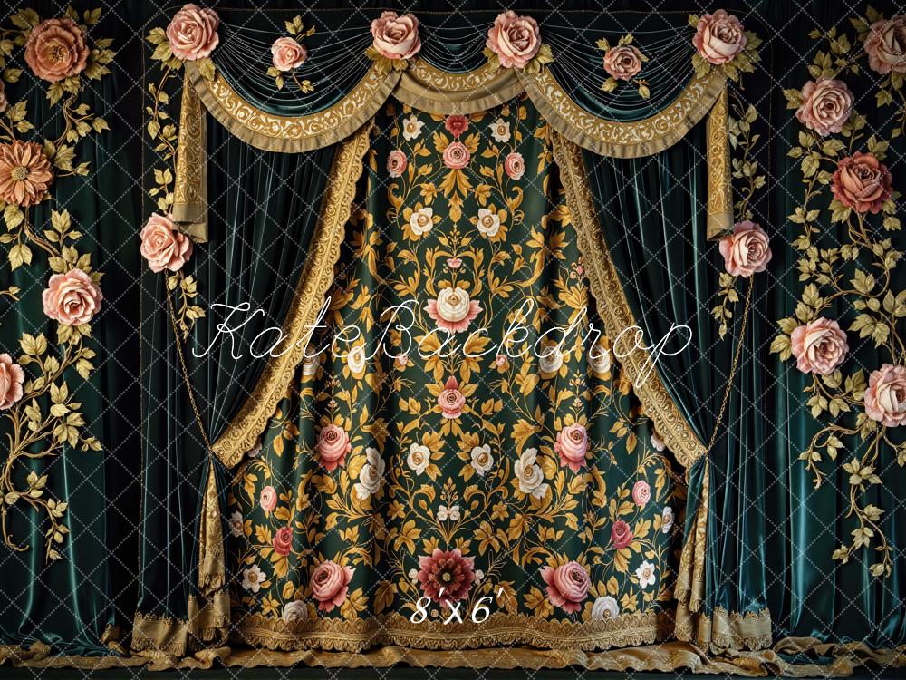 Kate Vintage Vorhang Blumen Gold Hintergrund Entworfen von Mini MakeBelieve - Kate Backdrop.de