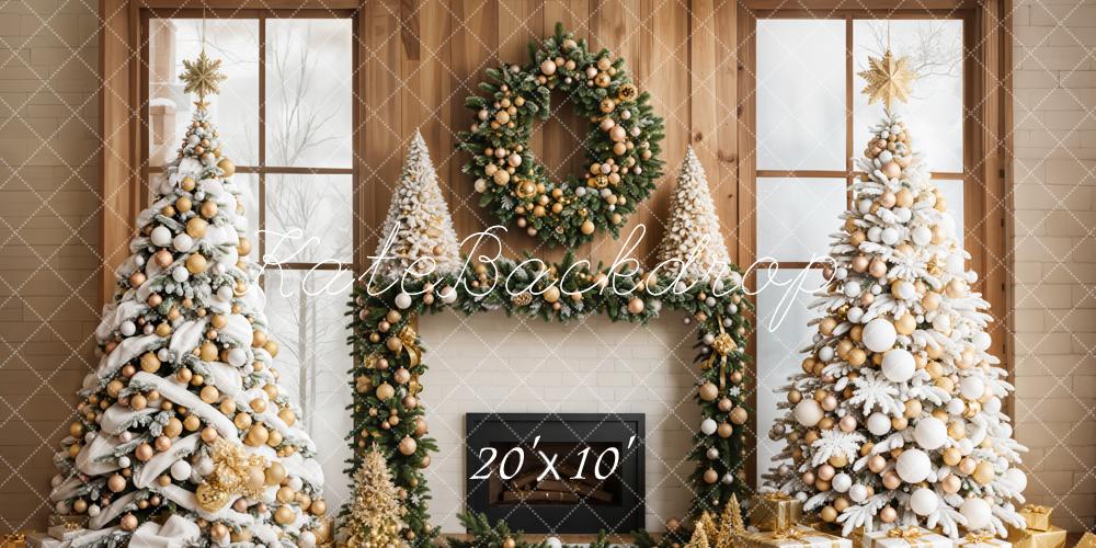 Kate Weihnachten Kamin Weihnachtsbaum Gold Hintergrund Entworfen von Emetselch