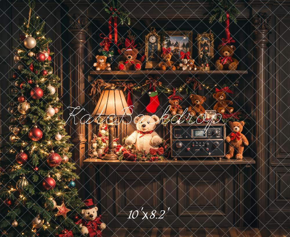 Kate Weihnachten Teddybären Regal Vintage Hintergrund Entworfen von Emetselch - Kate Backdrop.de