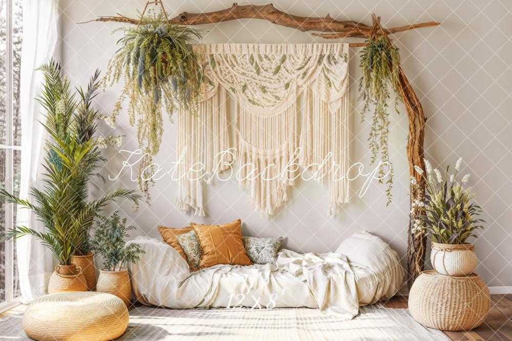 Kate Boho Makramee Pflanzen Natur Fleece Hintergrund Entworfen von Emetselch - Kate Backdrop.de