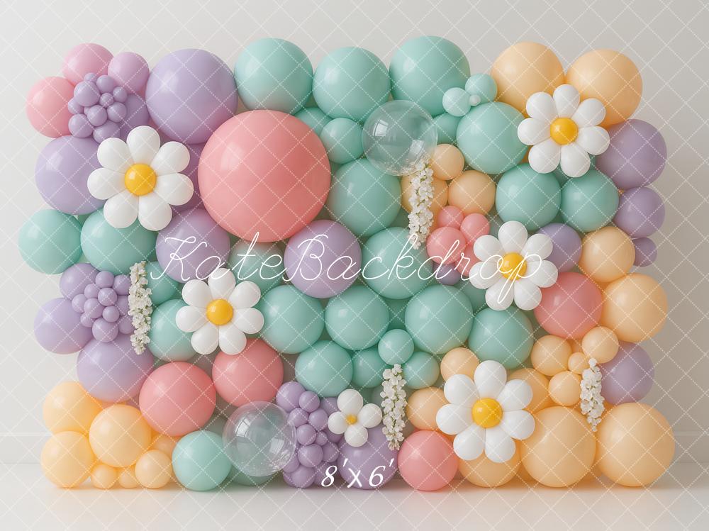 Kate Geburtstag Blumen Luftballons Pastell Hintergrund Entworfen von Ashley Paul - Kate Backdrop.de