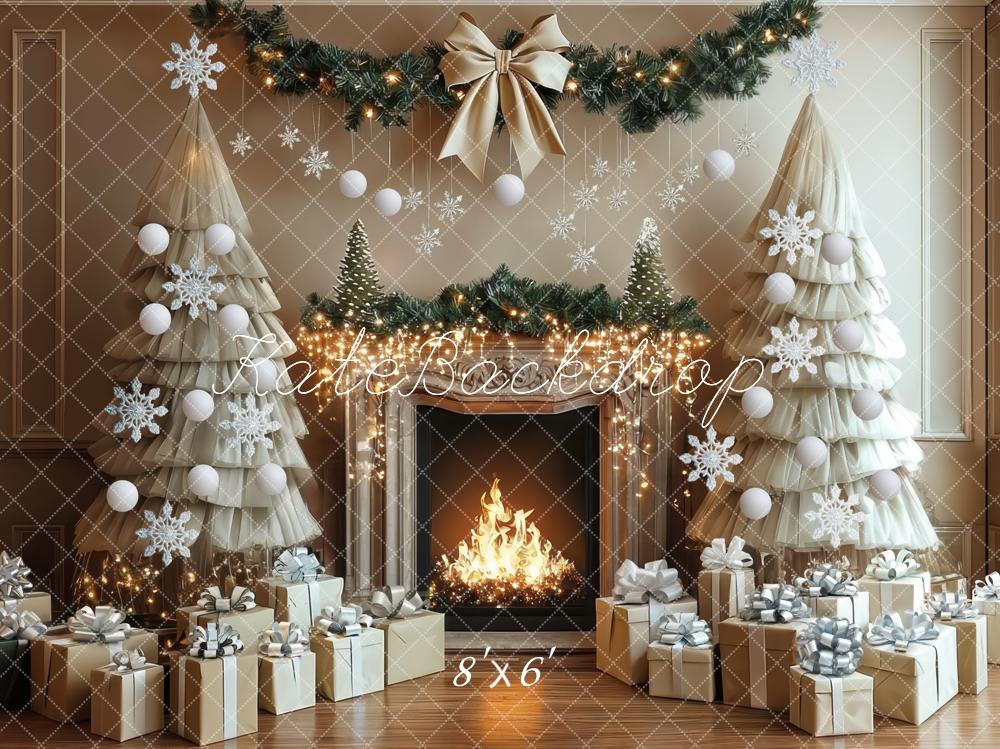 Kate Weihnachten Kamin Geschenke Gold Hintergrund Entworfen von Mini MakeBelieve - Kate Backdrop.de