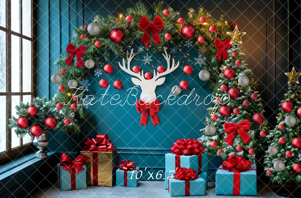 Kate Weihnachten Geschenke Kranz Türkis Hintergrund Entworfen von Mini MakeBelieve - Kate Backdrop.de