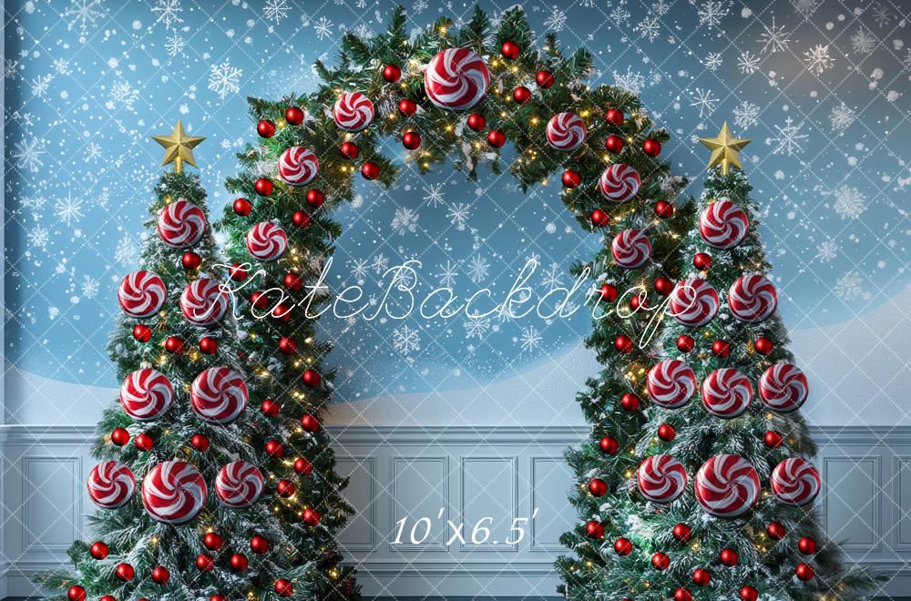 Kate Weihnachten Baum Lichterbogen Blau Hintergrund Entworfen von Mini MakeBelieve - Kate Backdrop.de