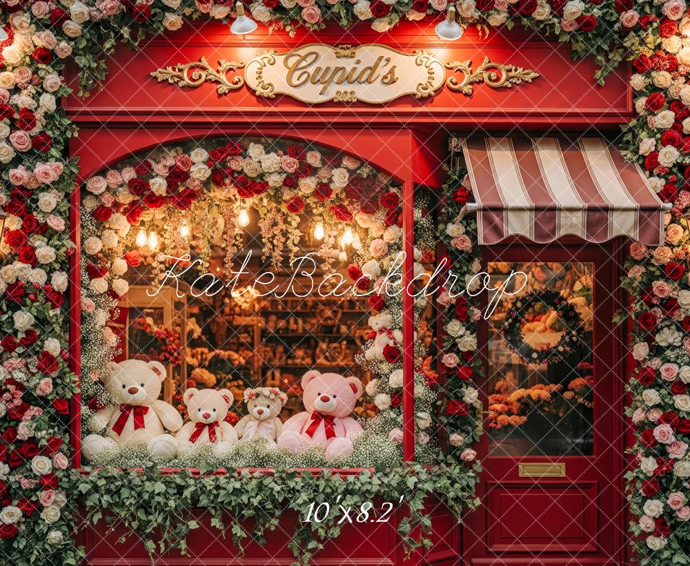 Kate Valentinstag Teddybären Blumen Rot Hintergrund Entworfen von Patty Roberts