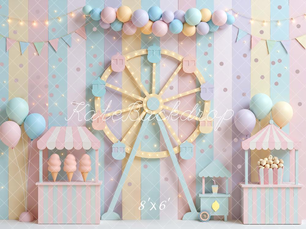 Kate Zirkus Riesenrad Luftballons Pastell Hintergrund Entworfen von Mini MakeBelieve - Kate Backdrop.de