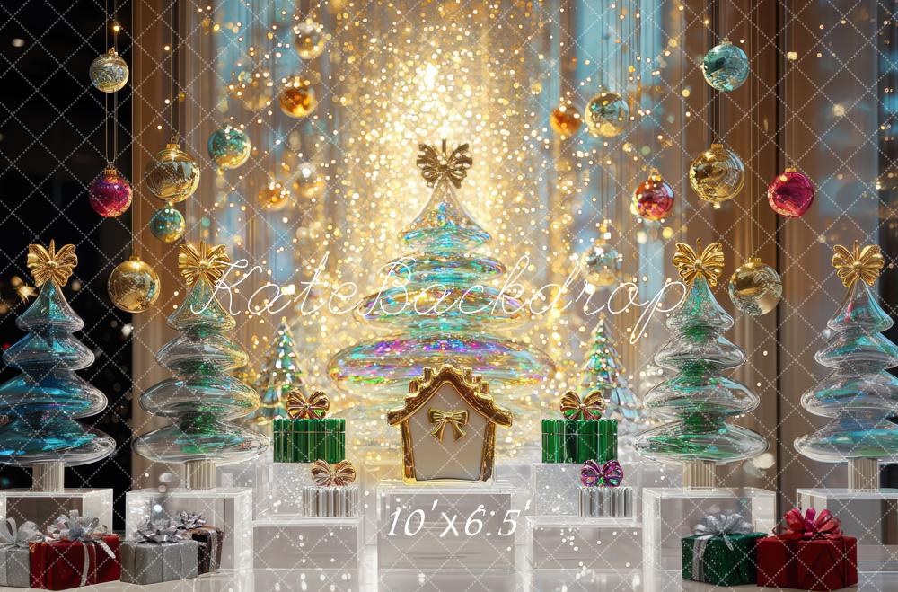 Kate Weihnachten Glasbäume Geschenke Golden Hintergrund Entworfen von Mini MakeBelieve - Kate Backdrop.de