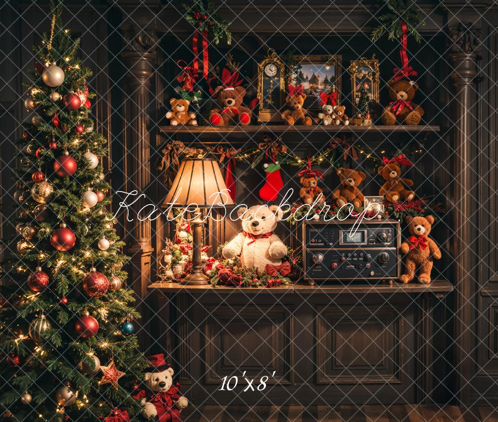 Kate Weihnachten Teddybären Baum Vintage Fleece Hintergrund Entworfen von Emetselch - Kate Backdrop.de