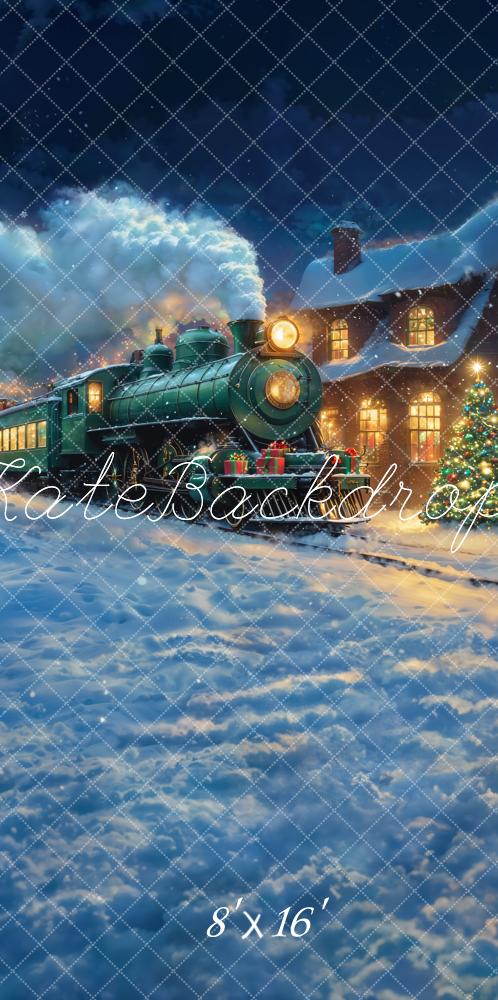 Kate Polar Train Weihnachtszug Schnee Nacht Hintergrund Entworfen von Chain - Kate Backdrop.de