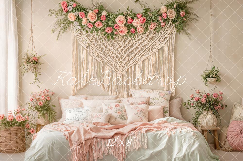 Kate Boho Florale Makramee Pastell Fleece Hintergrund Entworfen von Emetselch - Kate Backdrop.de