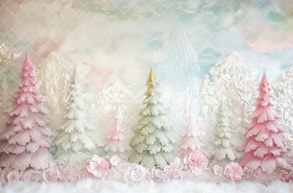 Kate Weihnachten Pastellbäume Blumen Vintage Hintergrund Entworfen von Patty Roberts
