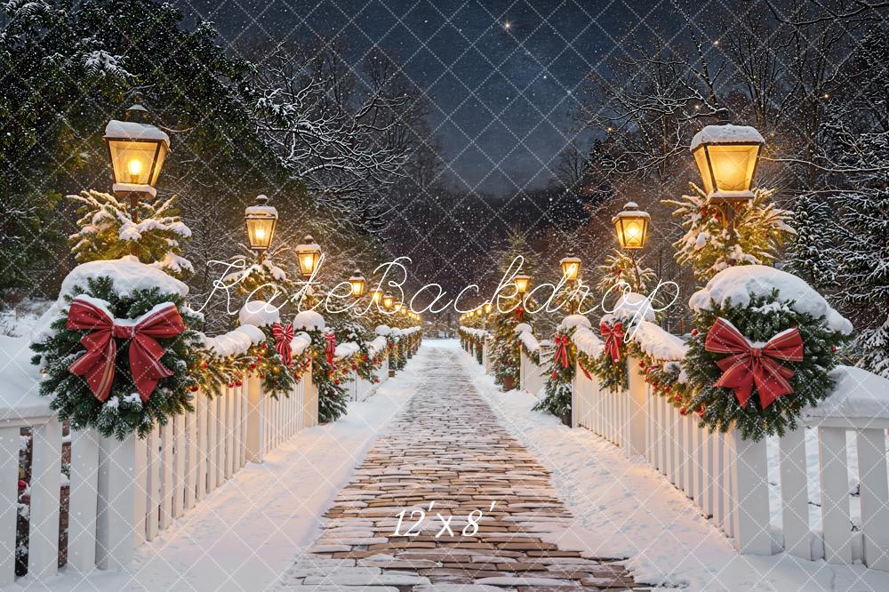 Kate Weihnachten Winter Brücke Schneelandschaft Fleece Hintergrund Entworfen von Emetselch - Kate Backdrop.de