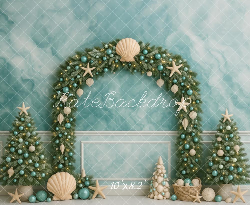 Kate Weihnachten Strand Girlande Türkis Hintergrund Entworfen von Megan Leigh - Kate Backdrop.de