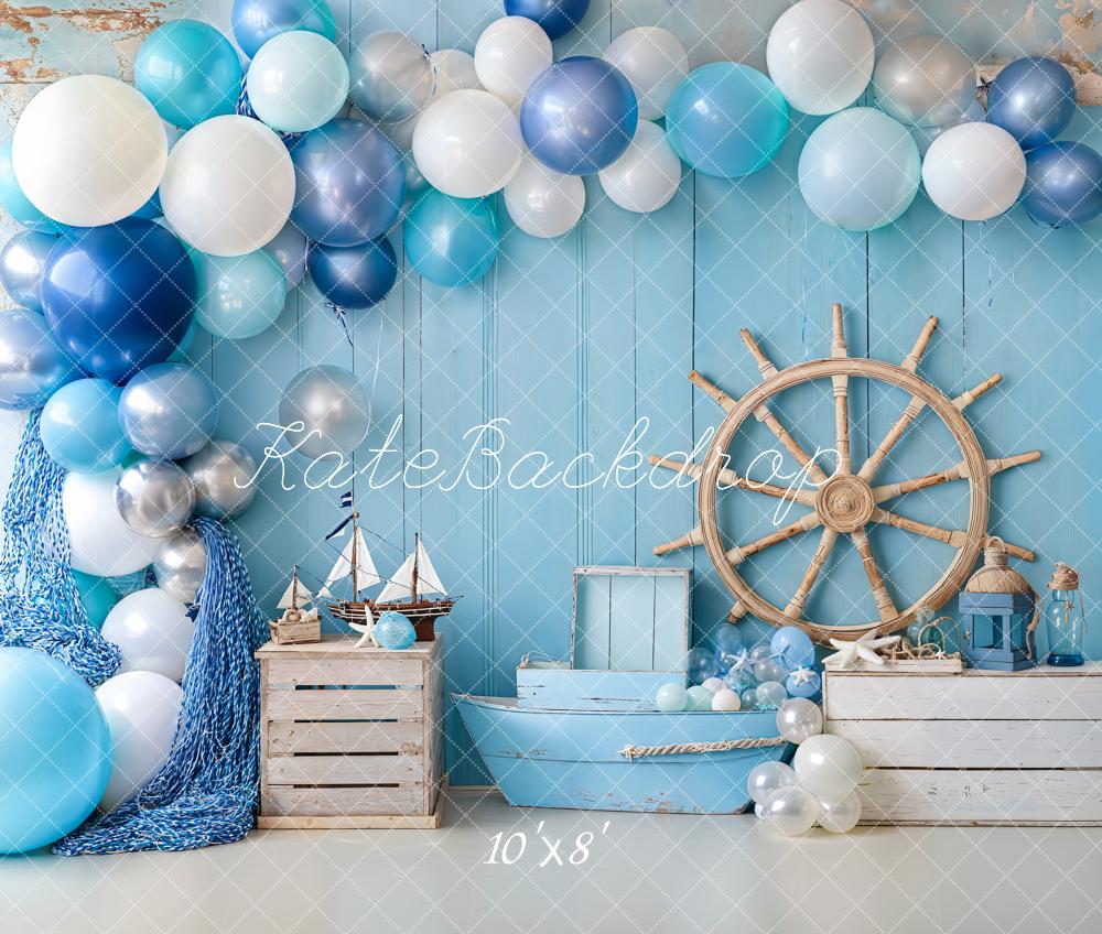 Kate Meer Ballons Steuerrad Blau Fleece Hintergrund Entworfen von Emetselch - Kate Backdrop.de