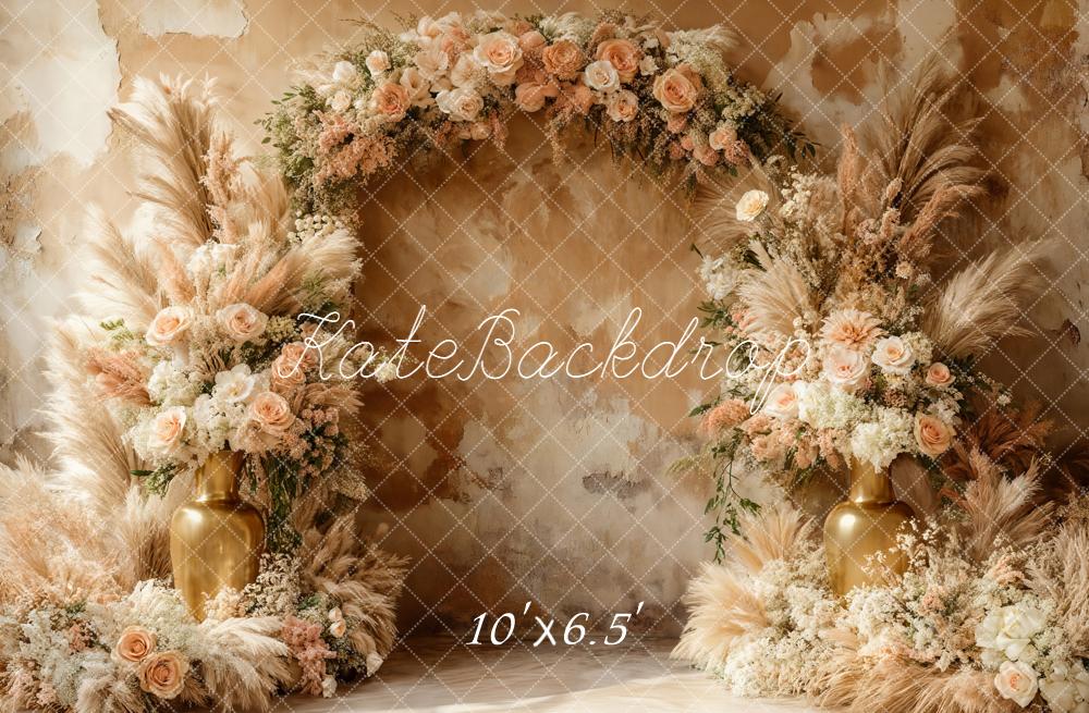 Kate Boho Blumen Bogen Beige Hintergrund Entworfen von Emetselch