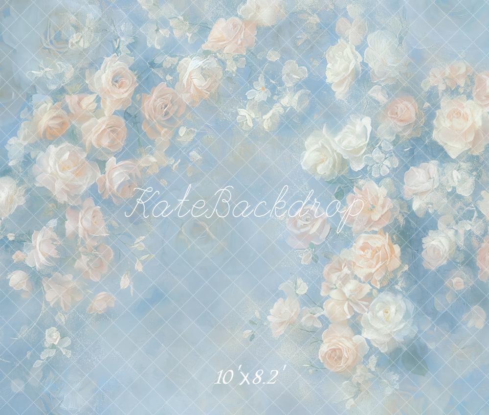 Kate Blumen Rosen Pastell Blau Fleece Hintergrund Entworfen von GQ