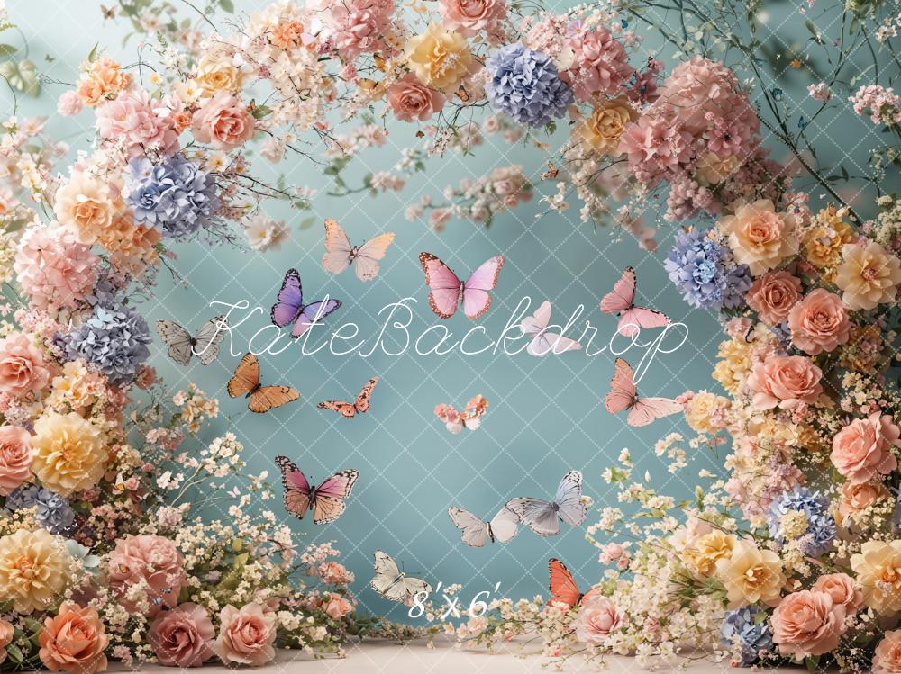 Kate Frühling Blumenbogen Schmetterlinge Pastell Hintergrund Entworfen von Emetselch - Kate Backdrop.de