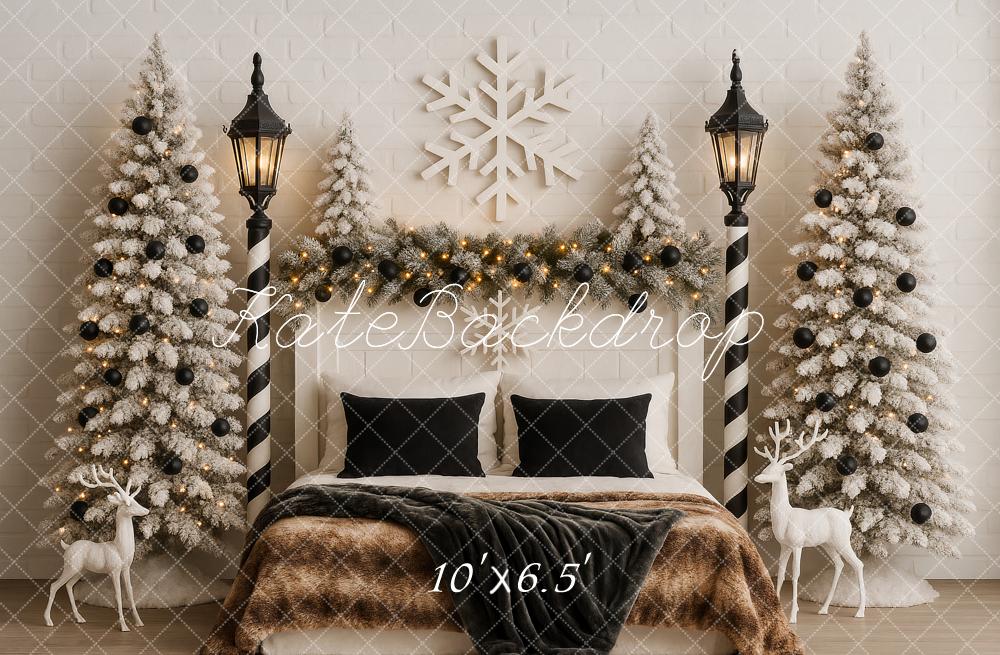 Kate Weihnachten Schlafzimmer Schneeflocke Weiß Hintergrund Entworfen von Ashley Paul - Kate Backdrop.de