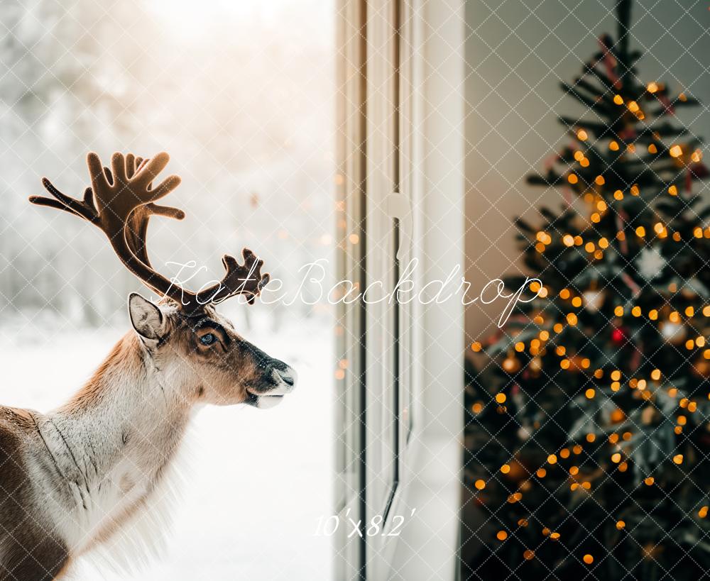 Kate Weihnachten Rentier Tannenbaum Warmlicht Hintergrund Entworfen von Kerry Anderson