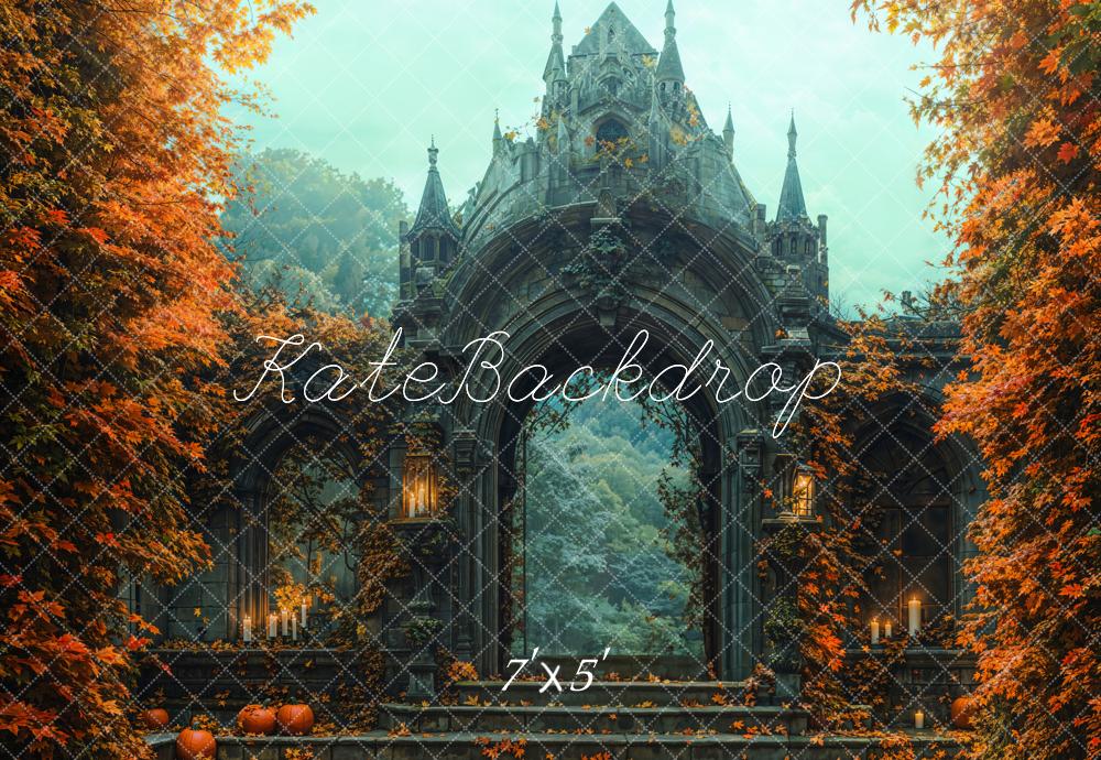 Kate Halloween Schloss Tor Herbstlaub Hintergrund Entworfen von Emetselch - Kate Backdrop.de