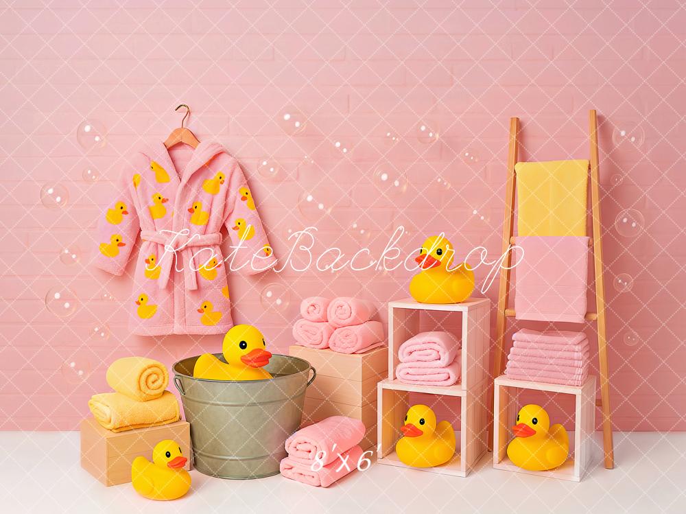 Kate Kinder Badezeit Enten Rosa Hintergrund Entworfen von Ashley Paul - Kate Backdrop.de